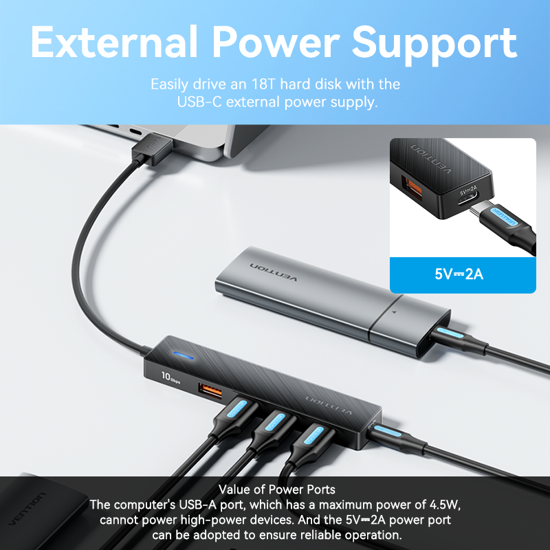 Vention Usb Hub 4 Port ABS Hub USB 3.2 10Gbps do laptopa Multi Splitter Adapter do Xiaomi Macbook PC Akcesoria komputerowe