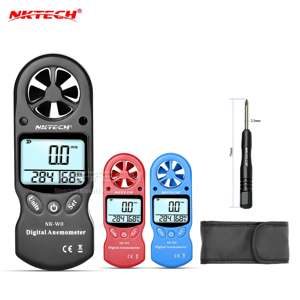 NKTECH NK-W0 Digitale Anemometer Mini Draagbare LCD Wind Speed Temperatuur-vochtigheidsmeter met Multipurpose Hygrometer Thermometer