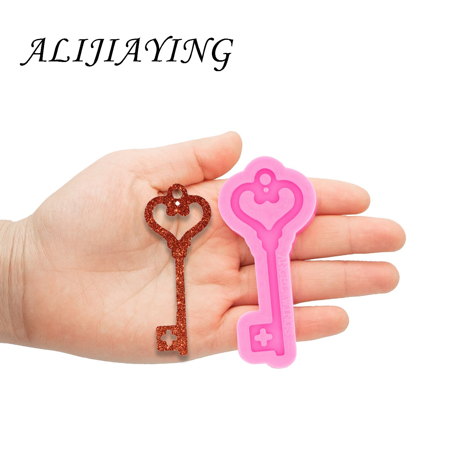 Brillante en forma de llave, silicona para resina epoxi artesanal, llavero artesanal, molde, colgante de joyería DY0344: DY0394 Pink