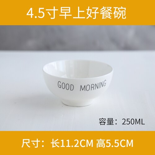 Nordic breakfast plate good morning alphabet coffee cup dessert bowl set mugs ceramic spoon salad bowl mixing bowl soup bowls: 4.5 inch  bowl