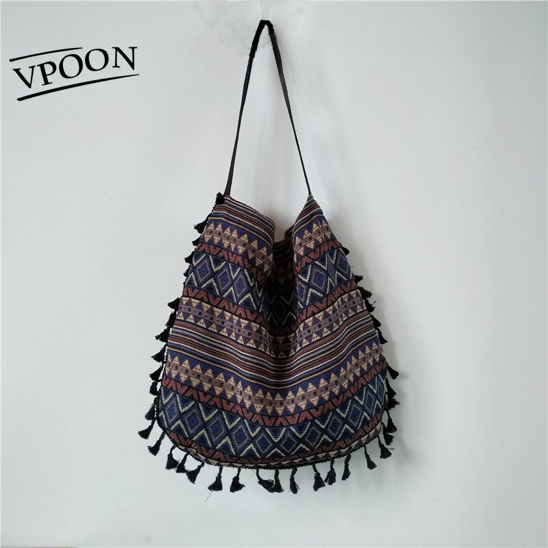 Vintage Chinese Nationale Stijl Etnische Schoudertassen Boho Kwastje Hippie Tote Messenger Katoen Linnen Zak Cadeaus Voor Dames