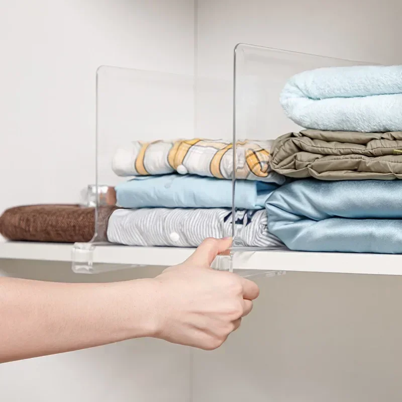 Divisor de estante de armário acrílico transparente, uso doméstico, prateleira de guarda-roupa, defletor, organizador de armazenamento de mercadorias