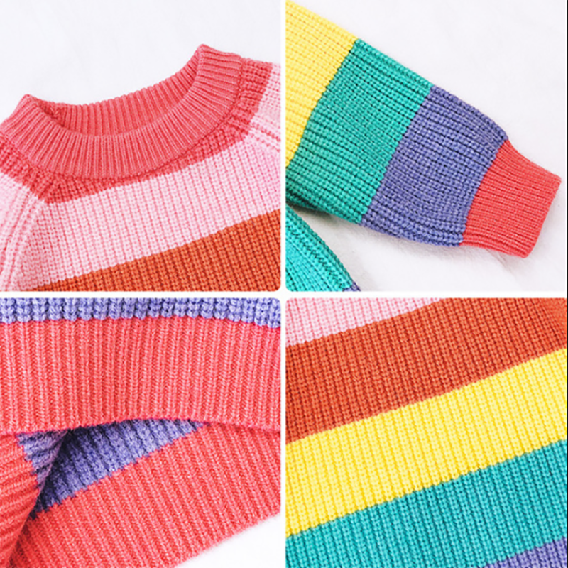 1-5 ans bébé fille vêtements d'hiver arc-en-ciel rayé tricot pull enfants col rond enfant en bas âge garçon vêtements pull de noël