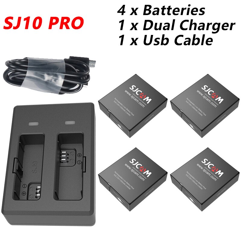 Originele SJCAM 4x Batterij En 1x Dual Charger Voor SJCAM SJ4000 SJ5000 SJ5000X M10 M20 SJ6 SJ7 SJ8 Pro SJ9 SJ10 PRO SJ10X Actie Camera: For SJ10 PRO