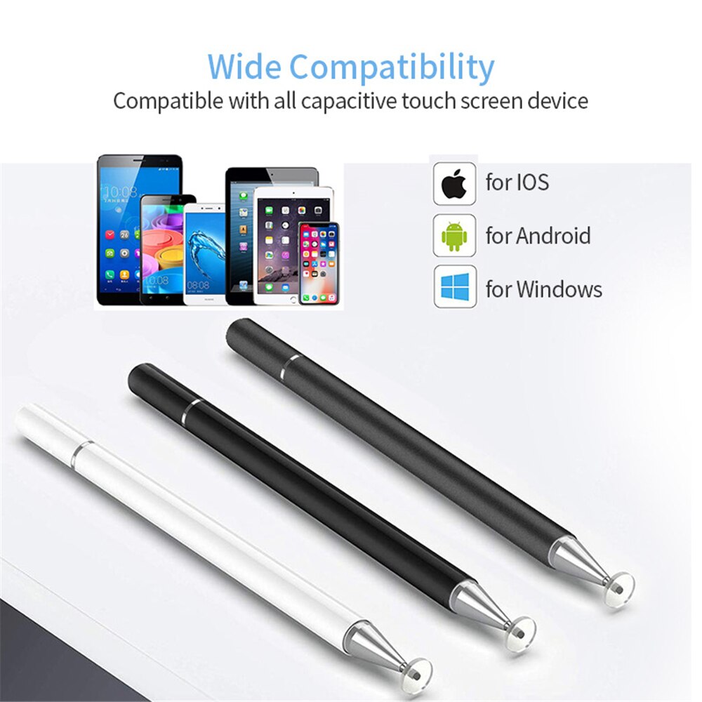 Universal stylus s pen berøringsskærm diskspids smart kapacitiv pencil draw erstatning metal magnetisk hætte til ipad tablet hvid
