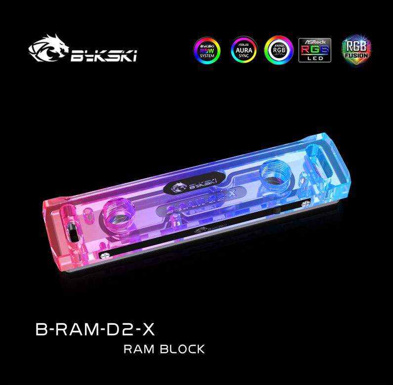 Bykski B-RAM-D2-X,RGB RAM Water Cooling Block Heatsink,Acrylic Memory Cooler Radiator Support 2 Channels 5V/12V AURA SYNC