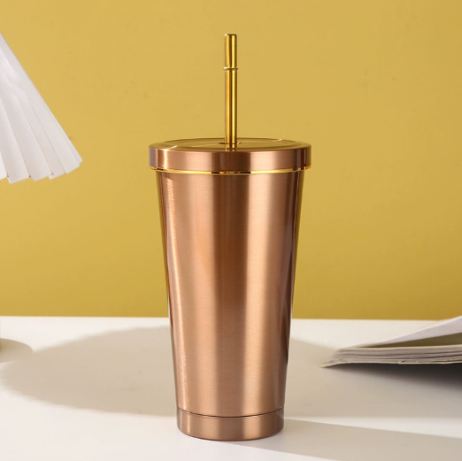 Vacuum Insulated Mug Stainless Steel Thermos Cup Car Coffee Milk Tea Drinking Cup With Straw: Chocolate