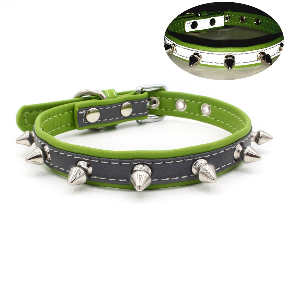Met spikes versierde kleine grote kattenhalsband met klinknagels, hondenhalsband voor kittens, leren halsband voor pitbull en bullcat.: Lichtgroen / S
