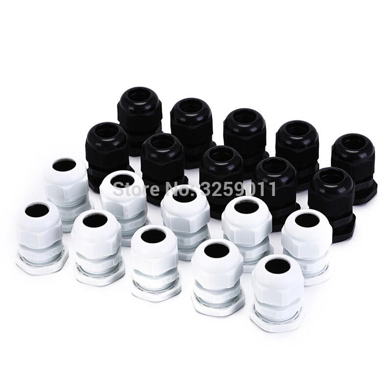 100PCS Cable Glands PG16 Black White Waterproof Adjustable Nylon Connectors Joints With Gaskets 10-14mm For Electrical Appliance