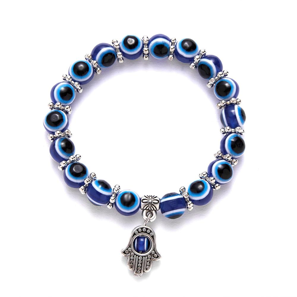 Rinhoo Turkse Ogen Armbanden Voor Vrouwen Blue Kralen Evil Eye Bead Palm Bedelarmband Elastische Paar Lucky Sieraden Party Pulseira