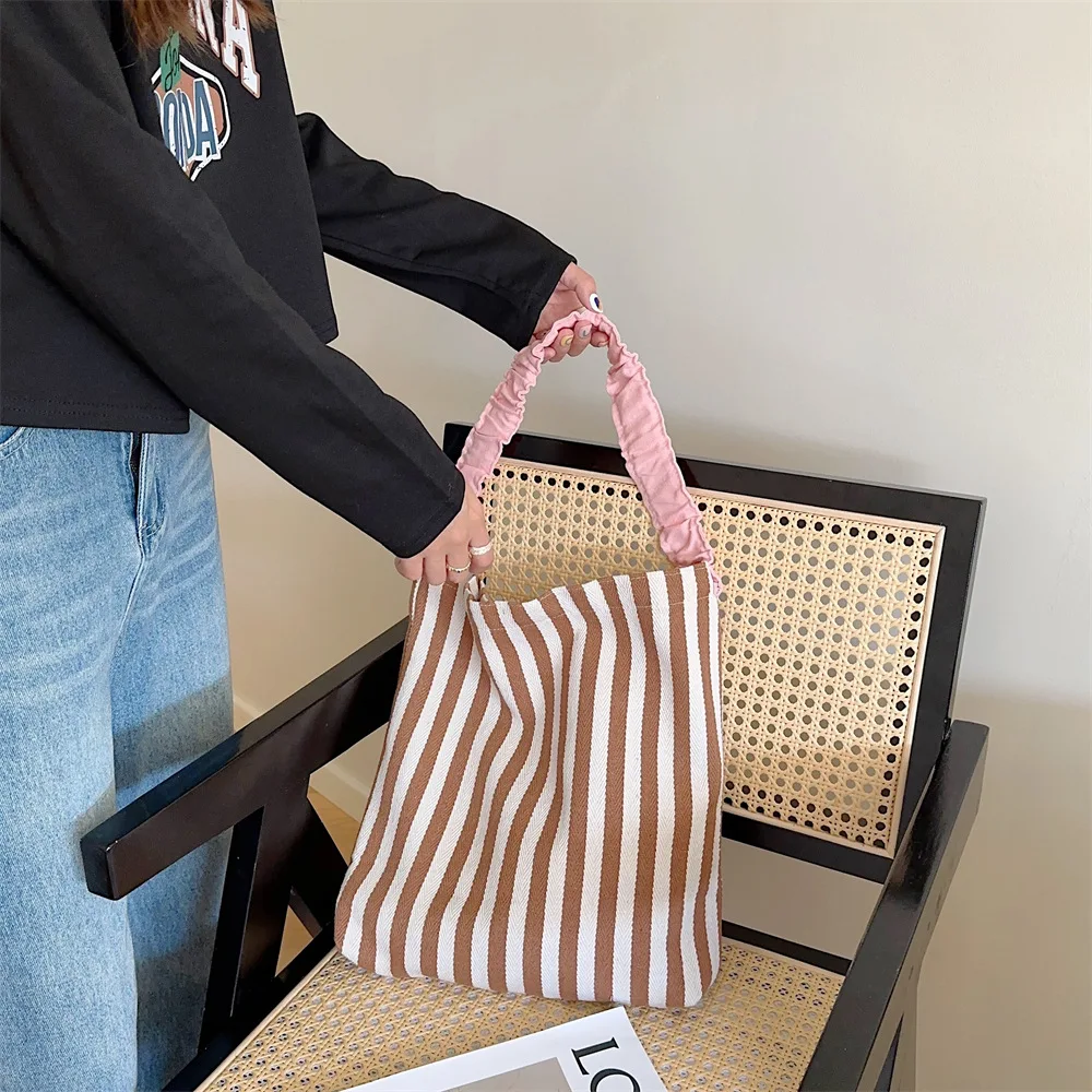 Sacs à bandoulière à rayures de couleur contrastée pour femmes, fourre-tout Simple en toile pour livres d'université pour filles, sac de Shopping décontracté, sacs à main de voyage