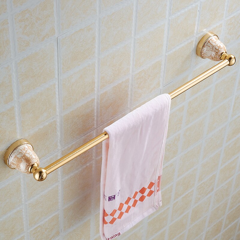 Enkele handdoekhouder, handdoekrekruimte van aluminium en keramiek, enkele handdoekhouder van goudkleurig metaal