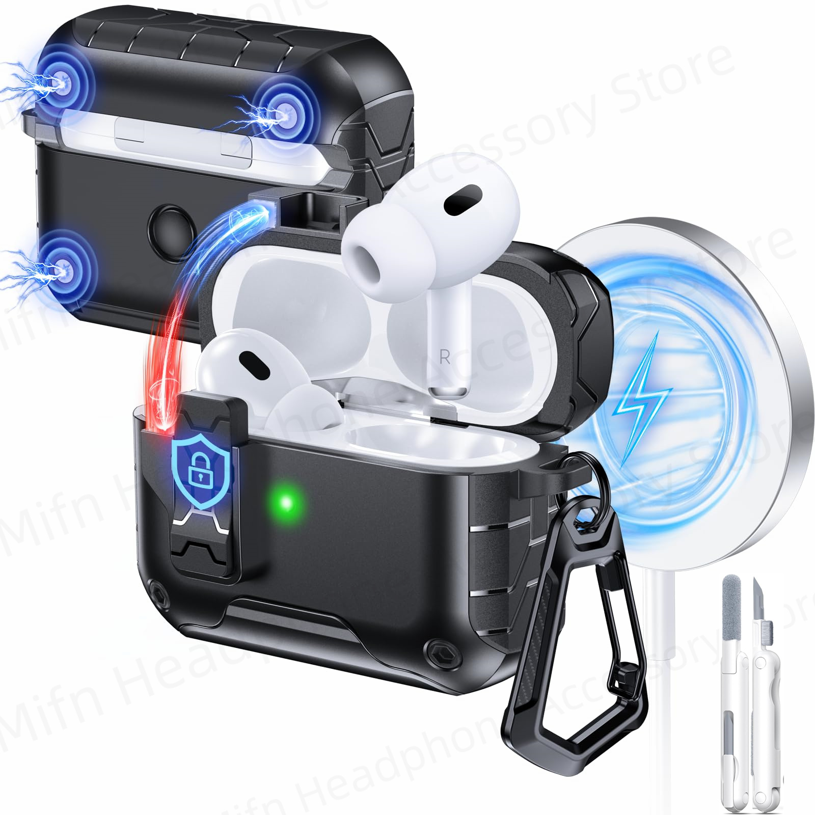 for With MagSafe AirPods 4 (USB C) Case Powerful Protection Magnetic Lid for AirPods 4/Pro 2/Pro USB C Phone Stand Case