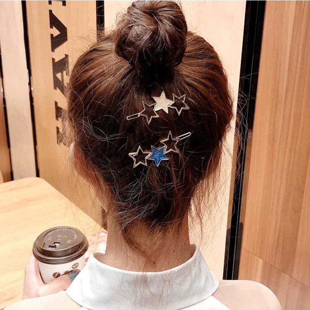 Pinza de pelo con estrella lateral redondo para mujer, horquilla de Metal geométrica, accesorios para el cabello para niña, , 1 Uds.