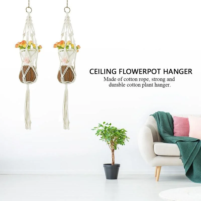 Macrame vægophæng planteophæng planteophæng håndstrikning naturlig snor planteophæng kurv planteholder