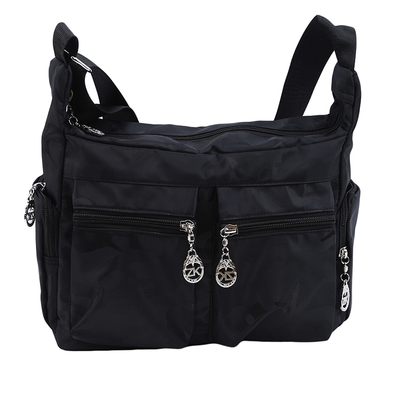 Gewassen oxford damestas multi-pocket schouder crossbody canvas tas mummie tas reis schoudertas: Zwart