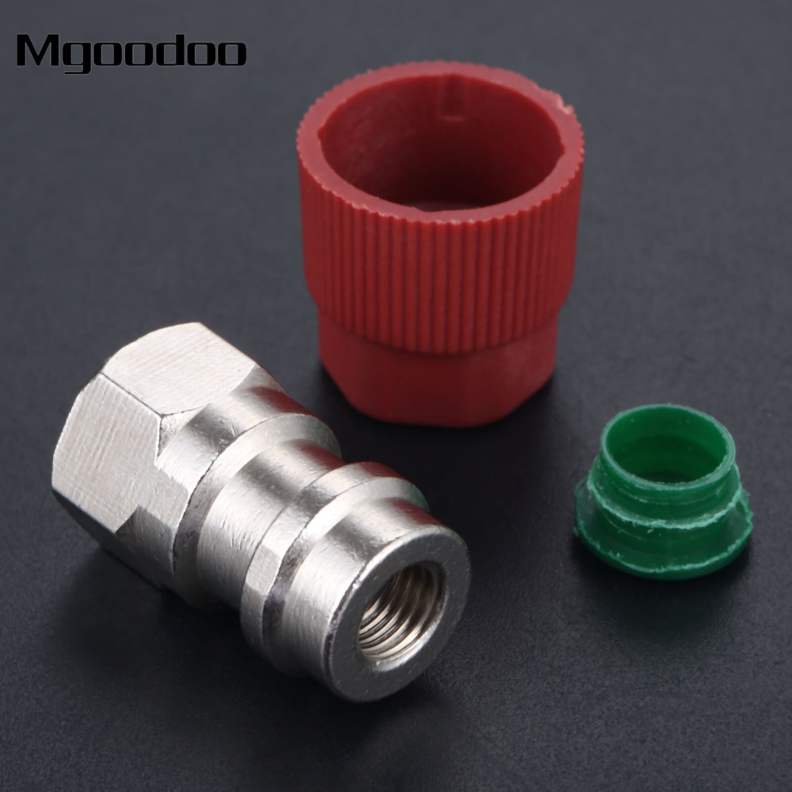 Mgoodoo AC Fitting Port Adapter Retrofit R12 To Accept R134 1/4" To 7/16" High Low Side Quick Coupler W/ Valve Core AC Caps