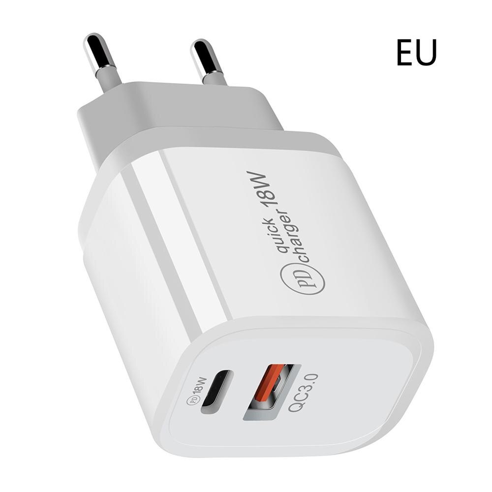 Pd Qc 3.0 Dual Usb Charger 18W Quick Charge Eu Us Eu Au Plug Voor Iphone X 8 Plus note 10 9 Power Levering Mobiele Telefoon Adapter: EU