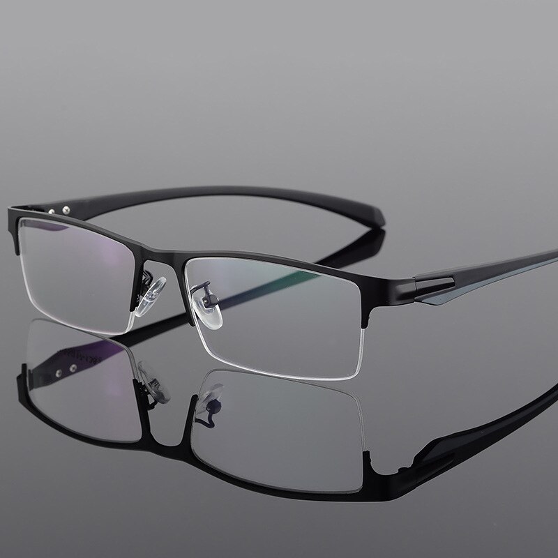 Alloy Half Rim Rectangle Glasses Frame Men TR90 Temple Superlight Optical Eyeglasses For Myopia And Hyperopia Eyewear DD1616: Black