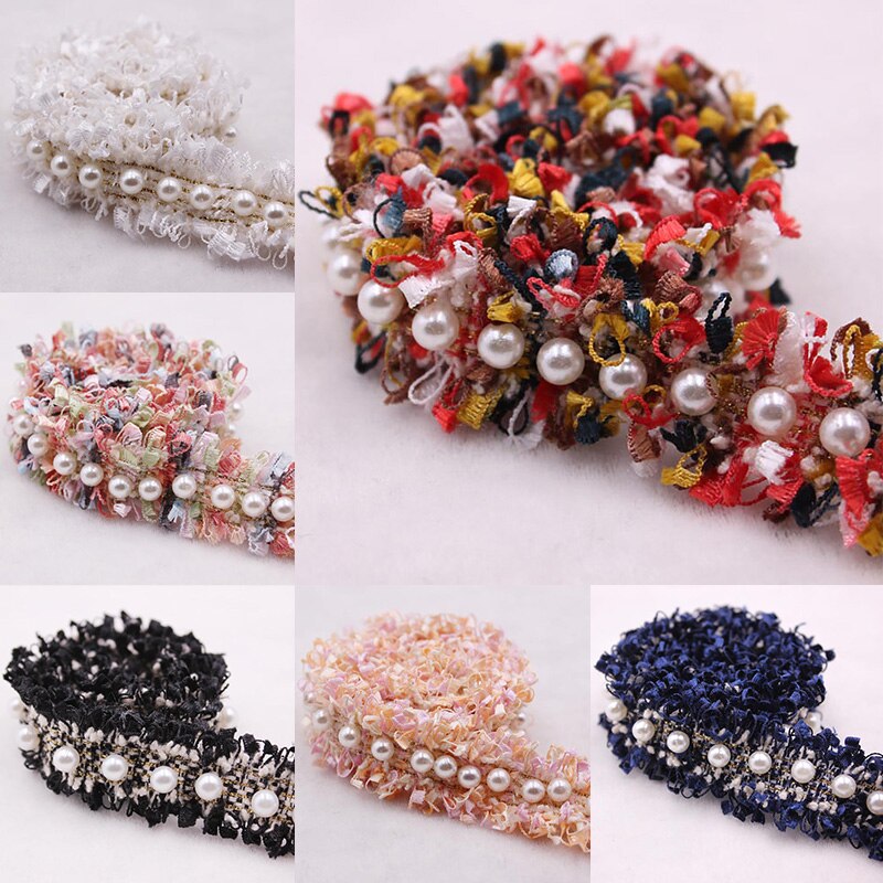 Polyester imitatie parel kralen kant lint gevlochten afwerking kleding benodigdheden huis textiel kleding versiering 2cm breed