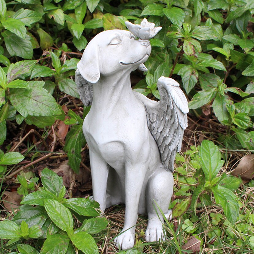 Engel hund statue harpiks kæledyr hund gravsten mindesmærke udendørs have dyr ornamenter  pc652