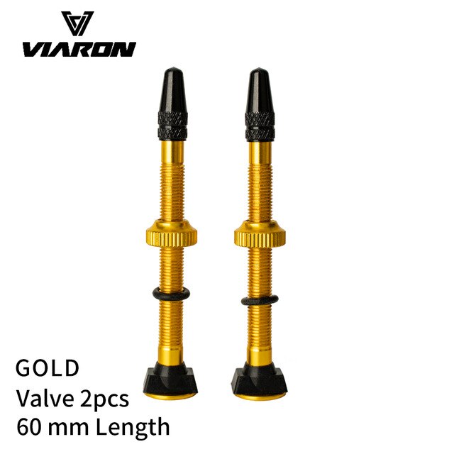 VIARON 2PCS 40/60mm Fahrrad F/V prasta Tubeless Reifen Ventil Rennrad MTB Reifen Luft ventil Legierung Ventil Kappe Für fahrrad Teile: 60mm Gold 2pc