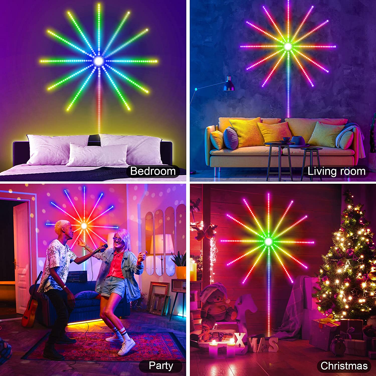 Fyrværkeri lys led strip musik lyd sync farve skiftende fjernbetjening led fyrværkeri lys til fest, dekoration