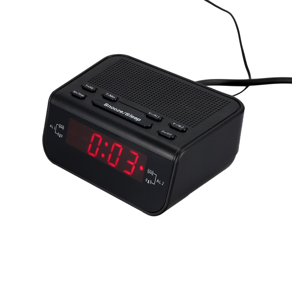 Compact Digital Dual LED display Alarm Clock Port LCD Display Backlight With FM Radio Sleep Timer Black
