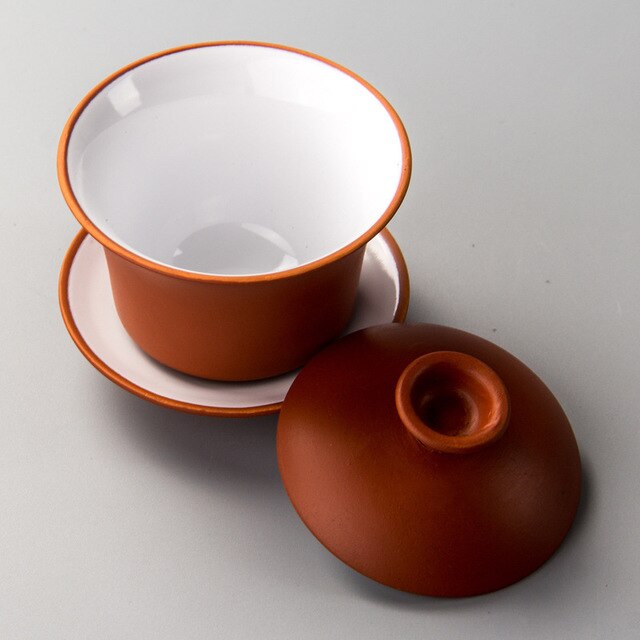 Kinesisk teaset gaiwan te koppar lera lera terrin 120ml lock skål tefat zisha te brygga te kopp: A