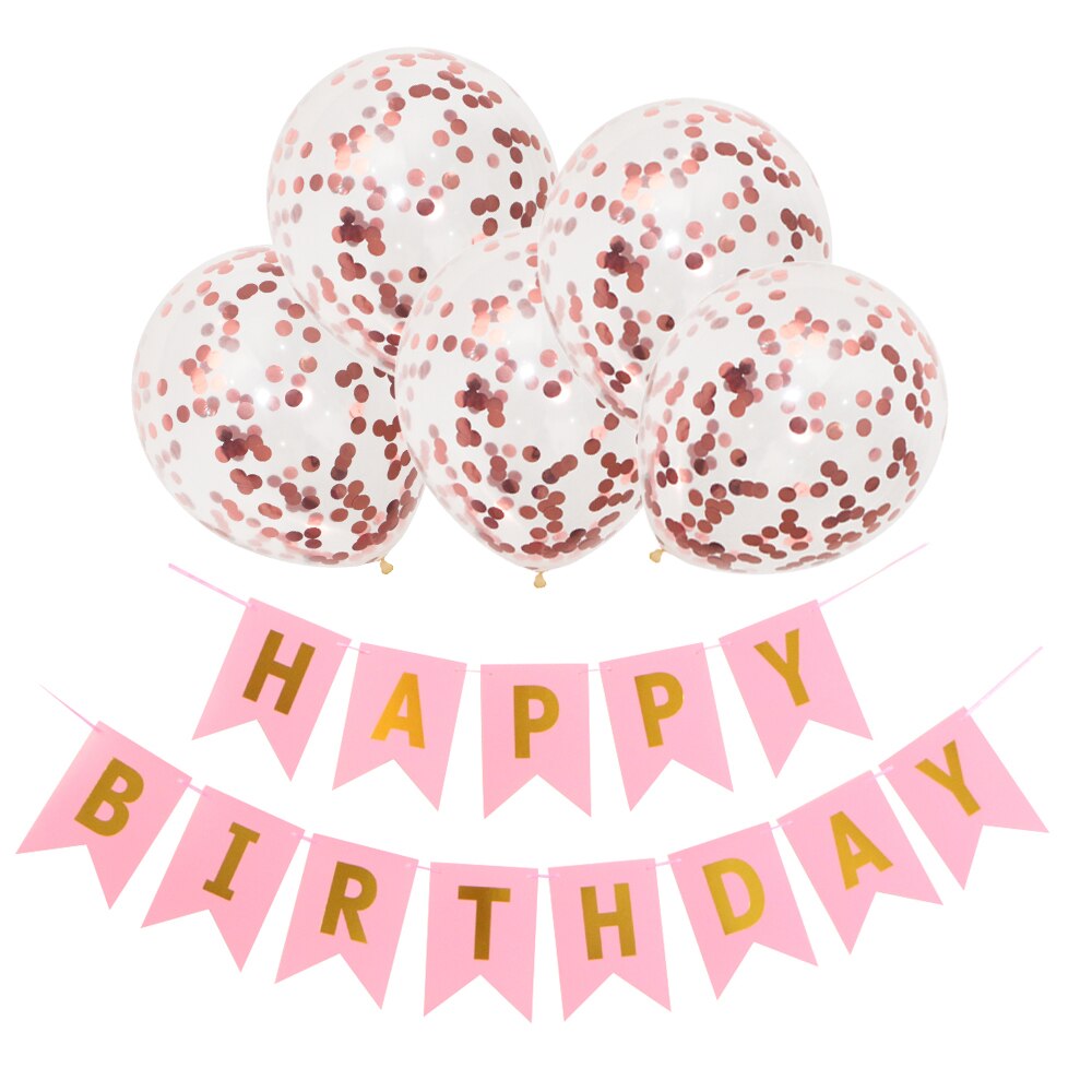Grattis på födelsedagen rosa blå svart vit födelsedag fishtail banner rosa guld konfetti latex ballong födelsedagsfest dekorationer: Rosa
