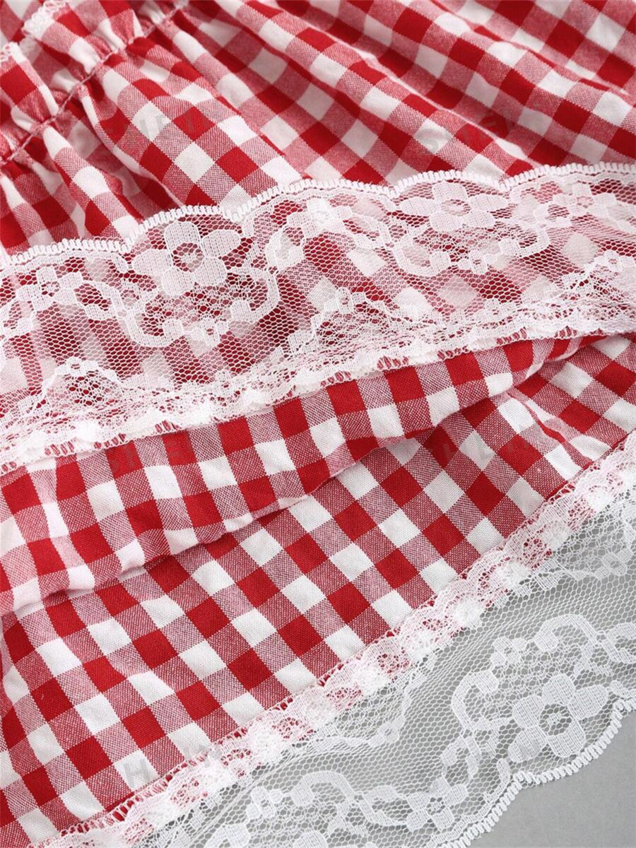 Kvinners  y2k rutete plissert miniskjørt blondere rysjer aline skjørt blå gingham dorothy halloween kostyme pingle skjørt fest klubbantrekk