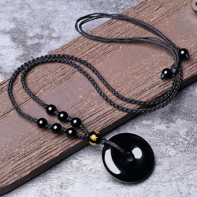 Natuurlijke Zwarte Obsidiaan Zegen Gesp Hanger Ketting Mode Charme Sieraden Hand-Gesneden Lucky Amulet Voor Vrouwen Mannen