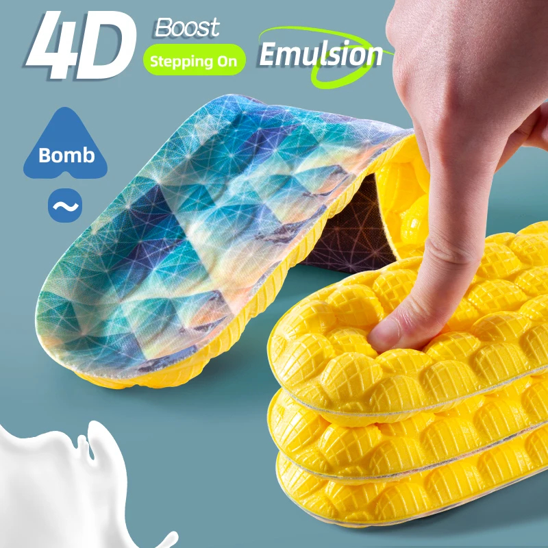 1Pair Yellow 4D Cloud Technologyt High Elasticity Sports Deodorant Insoles for Shoes PU Sole Breathe for Feet Men Running Insole