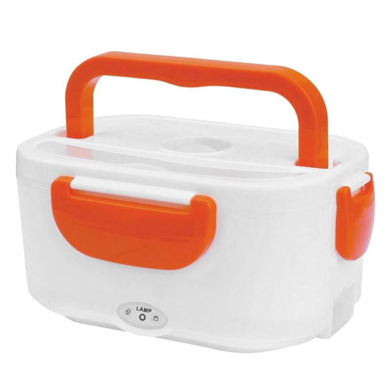 2 in 1 Draagbare Roestvrijstalen Voering ABS Shell Elektrische Verwarming Lunchbox Voedsel Heater Container Keuken Servies: Oranje / US plug