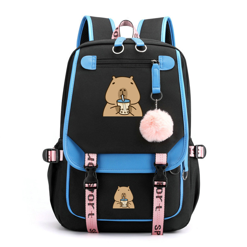 Mochila escolar para niños y adolescentes, mochila escolar Kawaii Capybara para niñas y niños, mochila para adolescentes, mochila con carga Usb: Azul cielo
