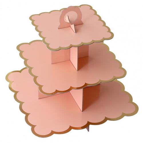 Cake Stand Prachtige Drie-Layer Papier Milieuvriendelijke Wegwerp Dessert Stand Voor Wedding Party Tafel Snoep Fruitschaal Cake Tray: Pink Ruffles