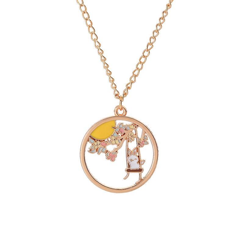 créative Sakura lapin chat collier mignon dessin animé guirlande pendentif dames bijoux accessoires colliers rose: Plaqué de cuivre antique