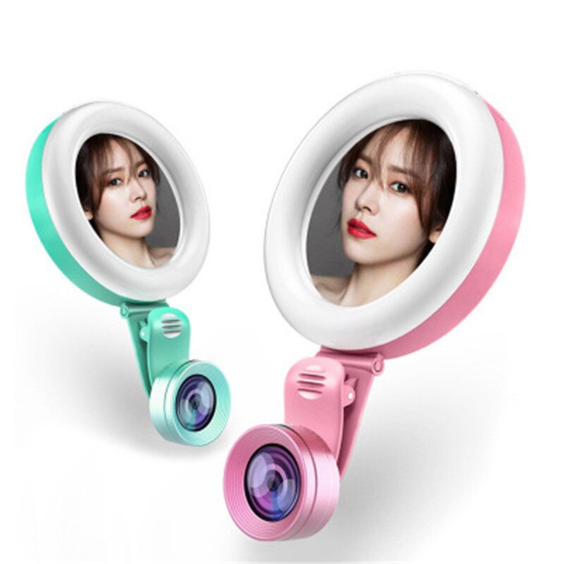 Portable Selfie Mirror LED Mobile Phone Light Photography HD Effect 3 Brightness Light Beauty Tools For Handphone Fill Light