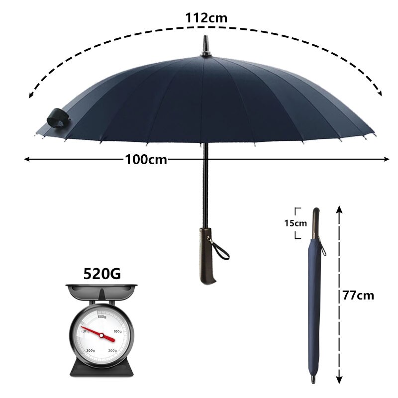 Handle 24k Strong Windproof Business Umbrella Rain Women Long Golf Fiberglass Family Men Umbrella Paraguas