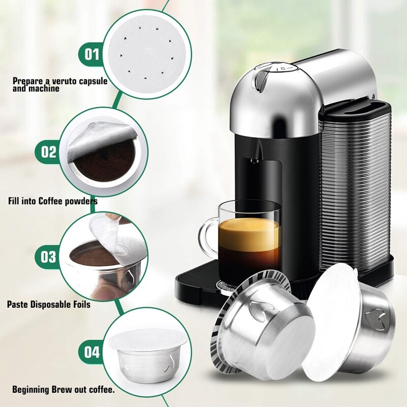 2.5Oz Refillable Vertuo Coffee Capsules Reusable Coffee Pod with 30 Foil Lids for Vertuoline GCA1 and Delonghi ENV135