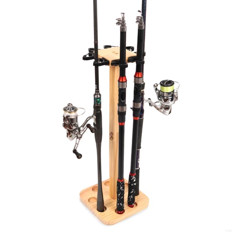 P88E Holzfischereistange Rackboden Ständer vertikaler Fischereistangen Lagerhalter Fischereigeräte Organisatoren Räder: 1 # / Gelb
