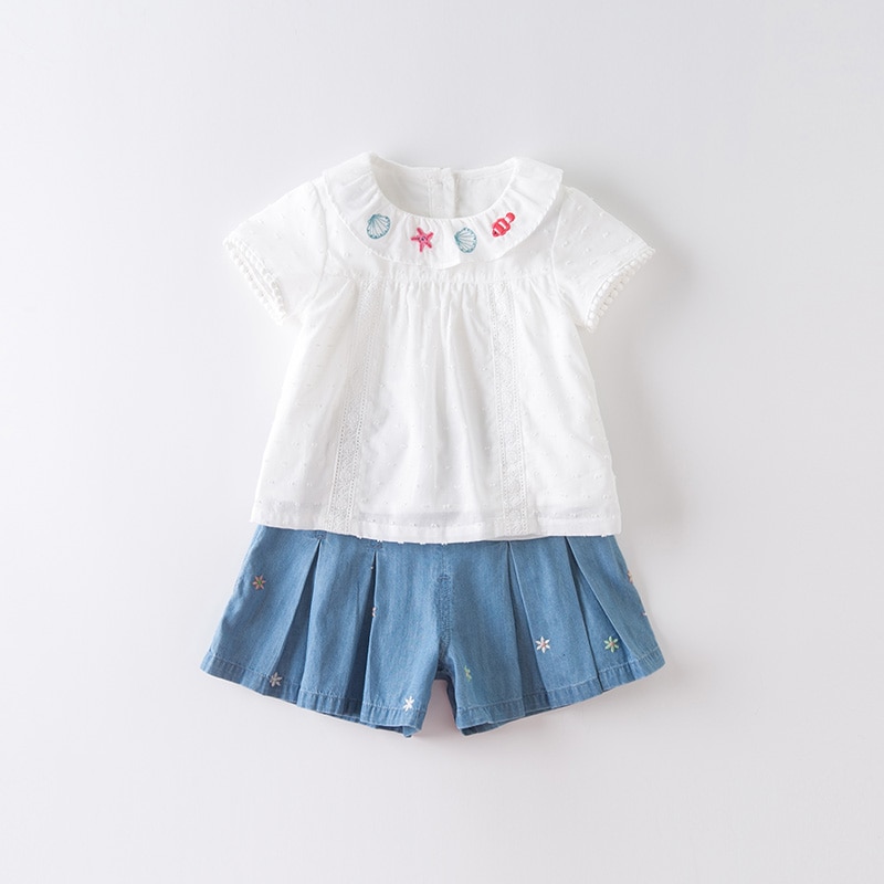 Dbj 13902 dave bella sommer baby piger søde broderi skjorter spædbarn toddler toppe børnetøj