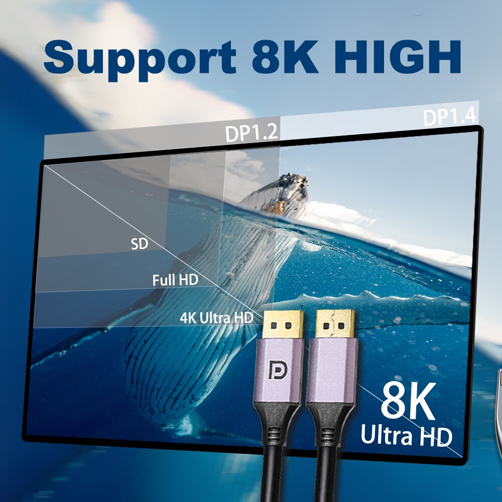DisplayPort 1.4 kabel 8k 60Hz 4K HDR Port wyświetlacza szybki Adapter do komputera wideo Laptop TV DP 1.4 Port wyświetlacza 1.2 kabel