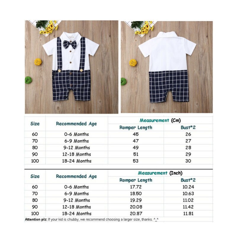 Formal Toddler Baby Boy Wedding Party Outfits Summer Plaid Clothes Set 0-24M