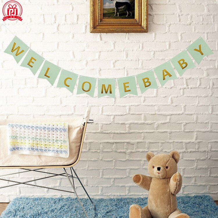 Guirlande de fête avec lettres de bienvenue pour bébé, décoration de réception pour bébé, queue de voilier en papier, bannière bronzante, fournitures de mise en page de fond