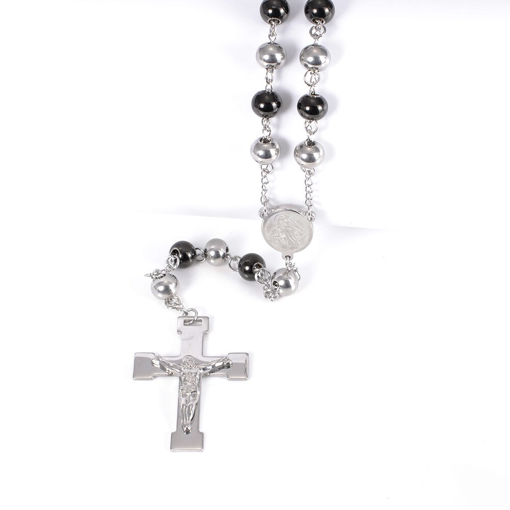 Tiasri Halskette Frauen Lange Kette Jesus Kreuz Anhänger Kragen Halsband Silber Farbe Runde Perle zur Seite fahren Kette Freund