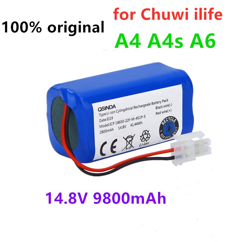 100% original Rechargeable ILIFE Battery 14.8V 12800mAh robotic vacuum cleaner accessories parts for Chuwi ilife A4 A4s A6: 14.8V 9800mAh
