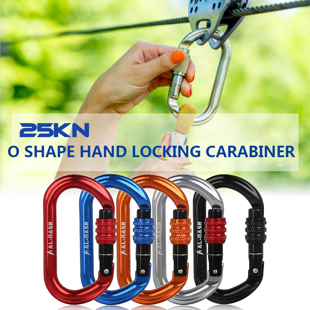 25KN Climbing Carabiner Aluminium Alloy Screw Locking Gate Carabiner Heavy Duty O-shape Buckle Hammock Locking Clip
