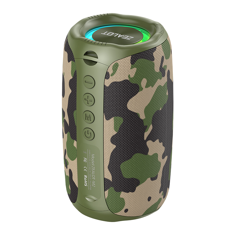 Zealot -m2 portable bluetooth speaker, ipx5 waterproof, 360 ° wireless speaker, tws stereo pairing, , 10 hours playtime for camping, hiking: Camouflage