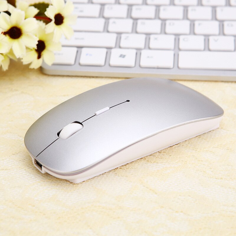 1600dpi dual-mode Bluetooth wireless mouse silent rechargeable Bluetooth mouse for Apple Lenovo laptop: Silver
